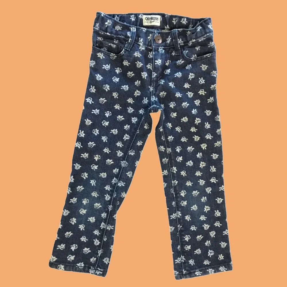 OshKosh B'Gosh Flower Print Jeans Denim Kids Pants Size 5 Girls‎ Child Kid